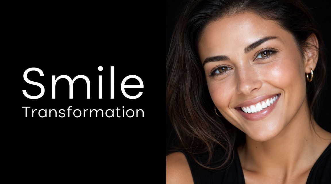 A beautiful woman with a confident, radiant smile, showcasing the results of a professional dental transformation procedure.