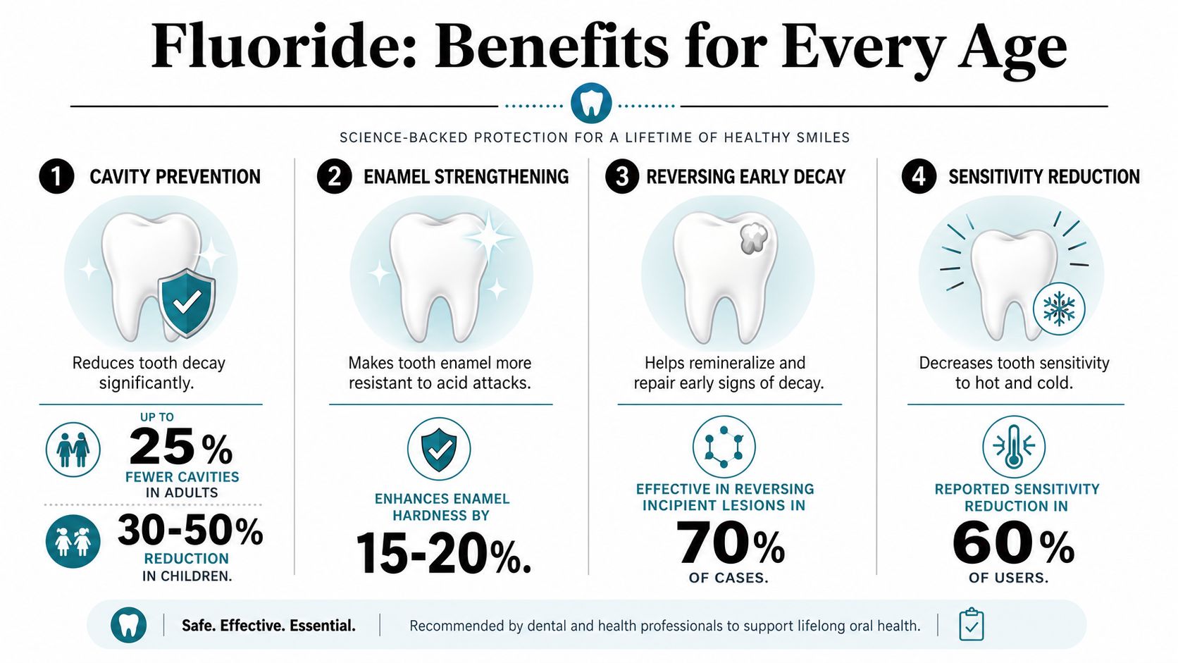 An infographic detailing the four key benefits of fluoride treatment for maintaining lifelong oral health.
